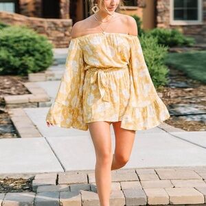 Favlux boutique yellow floral long sleeve off the shoulder romper